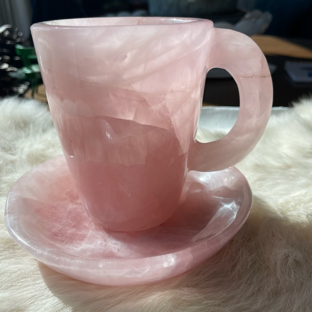 Beautiful Rose Quartz Tea Cup & Saucer